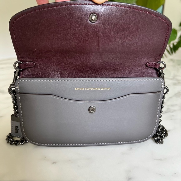 Coach 1941 Glovetanned Leather Clutch Heather Gray 65244 & Chain Crossbody Strap - Picture 7 of 11